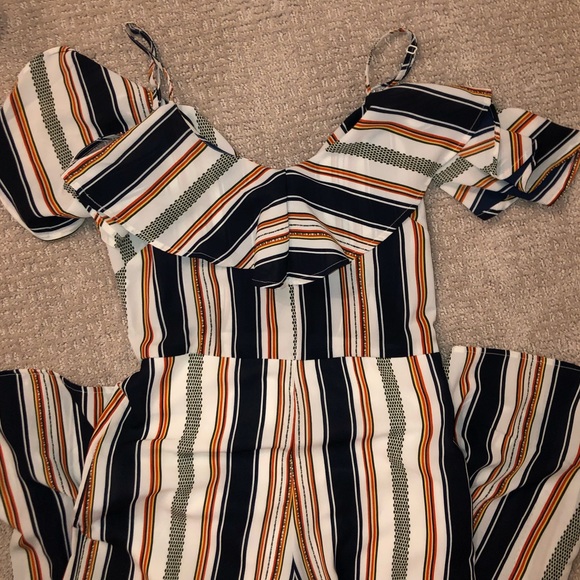 Japna Striped Cold Shoulder Jumpsuit, M - Picture 5 of 6